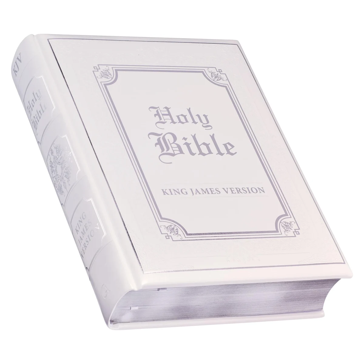 KJV Holy Bible, Classically Illustrated Heirloom Family Bible, Faux Leather Hardcover - Ribbon Markers, King James Version, White/Silver