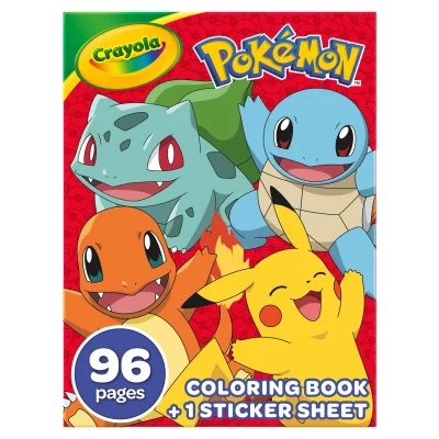 CRAYOLA Pokémon 96 Page Colouring Book | 96 Pages of Pokémon Colouring Fun with Pikachu & Friends! | Includes Bumper Sticker Sheet for Ages 3+